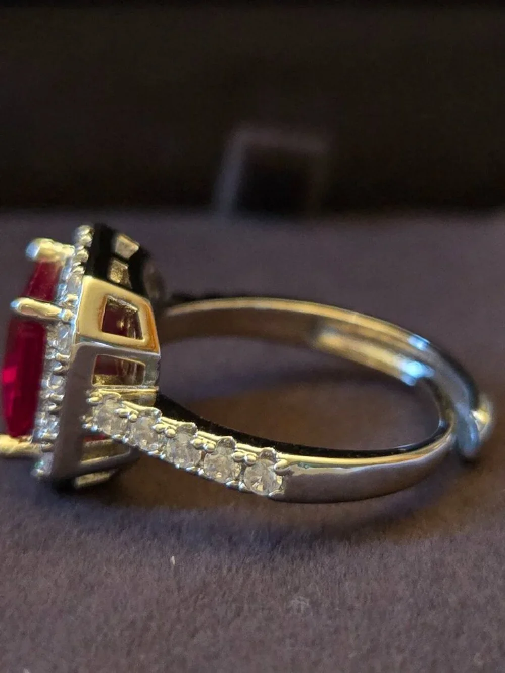 2 CT Red Ruby-Style Statement Ring – Size 7 – White Gold Plated